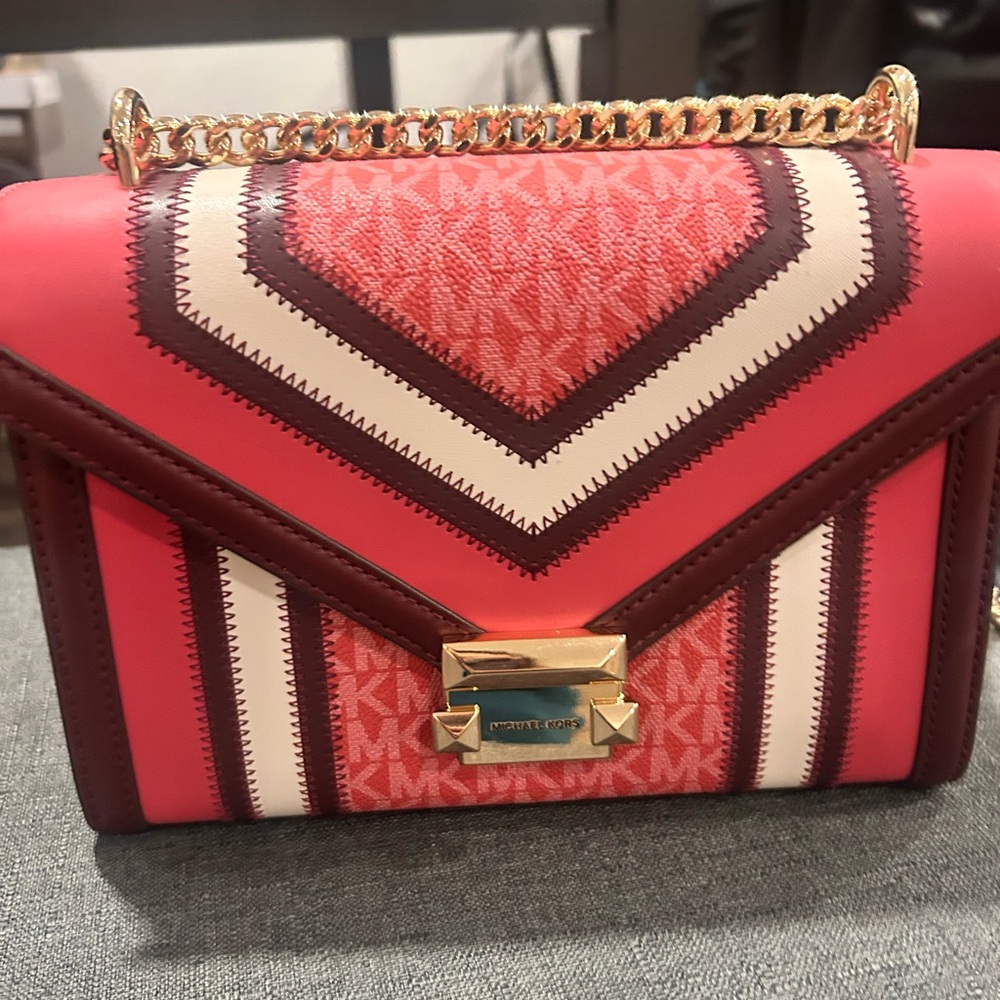 Michael Kors Red and Brown Crossbody Bag